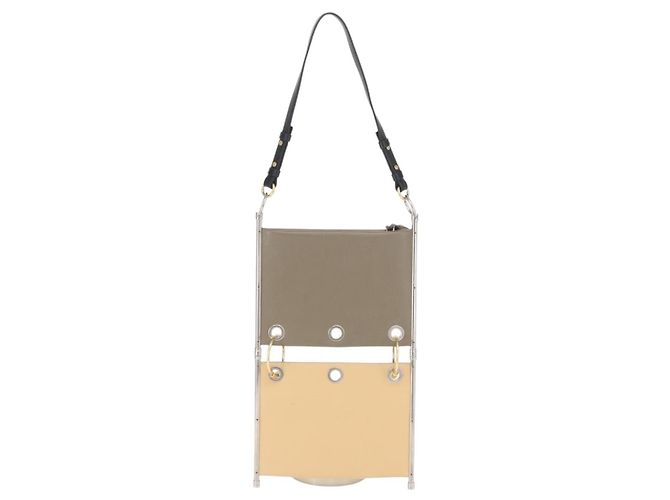 Chloé Bolsa de ombro dupla clutch Chloe Roy em couro cinza prata autêntica 165505 Marrom - vista 3