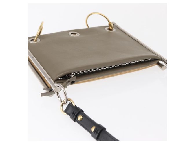 Chloé Bolsa de ombro dupla clutch Chloe Roy em couro cinza prata autêntica 165505 Marrom - vista 6