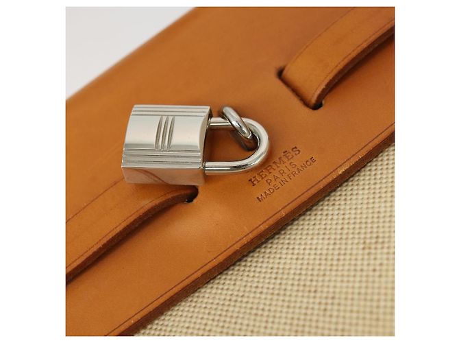 Hermès HERMES Herbag Ad PM Rucksack Canvas Leder 2in1 Beige Silber Auth 168408 - Ansicht 14