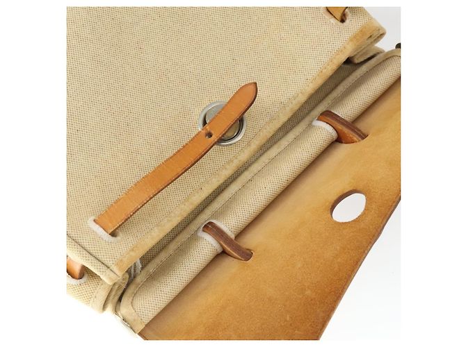 Hermès HERMES Herbag Ad PM Rucksack Canvas Leder 2in1 Beige Silber Auth 168408 - Ansicht 17