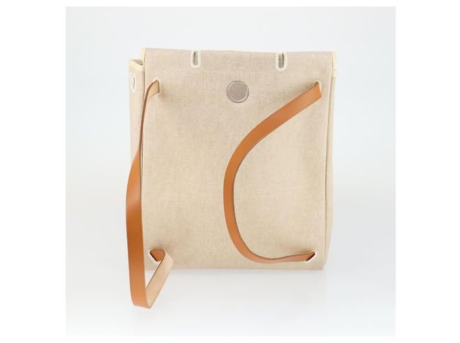 Hermès HERMES Herbag Ad PM Rucksack Canvas Leder 2in1 Beige Silber Auth 168408 - Ansicht 23