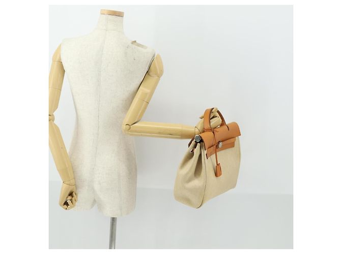Hermès HERMES Herbag Ad PM Rucksack Canvas Leder 2in1 Beige Silber Auth 168408 - Ansicht 25