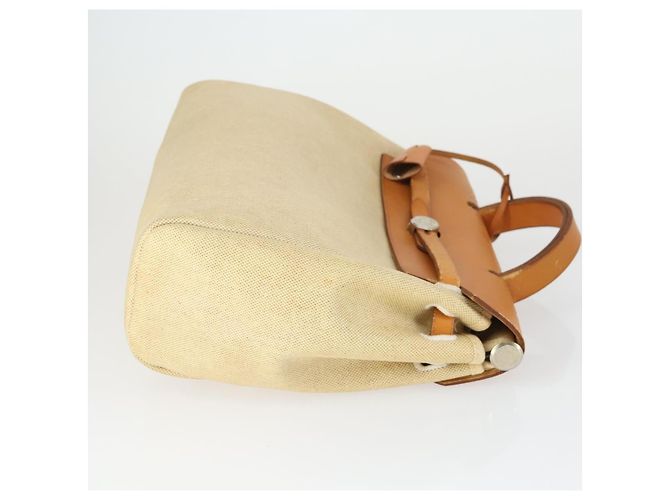 Hermès HERMES Herbag Ad PM Rucksack Canvas Leder 2in1 Beige Silber Auth 168408 - Ansicht 4