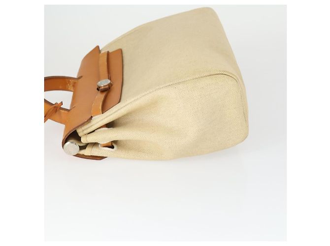 Hermès HERMES Herbag Ad PM Rucksack Canvas Leder 2in1 Beige Silber Auth 168408 - Ansicht 5