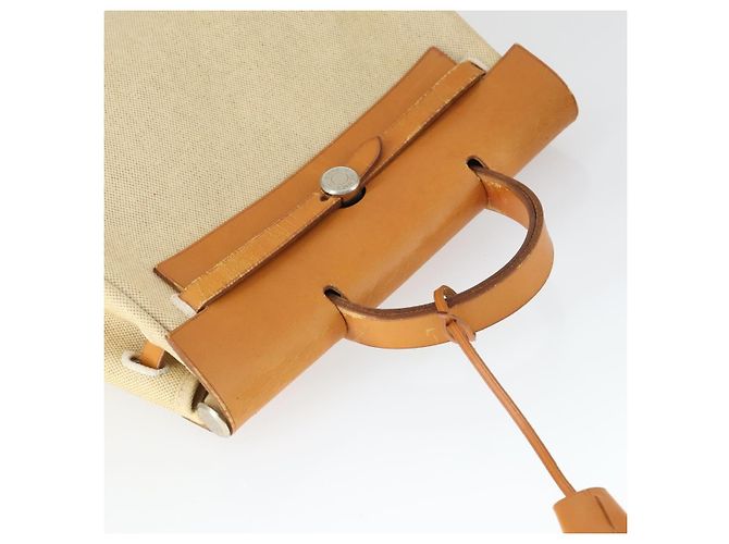 Hermès HERMES Herbag Ad PM Rucksack Canvas Leder 2in1 Beige Silber Auth 168408 - Ansicht 6