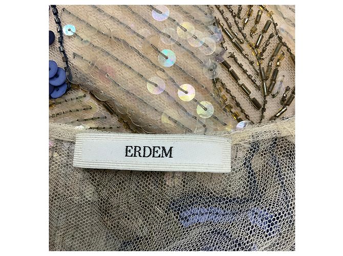 Abito lungo a maniche lunghe con perline e paillettes Erdem beige / blu / Abito formale Multicolore - vista 4