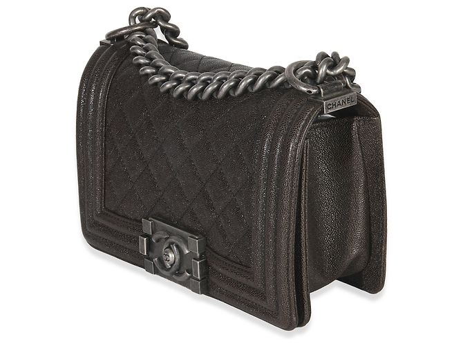 Borsa piccola Boy in caviar trapuntato marrone di Chanel - vista 3