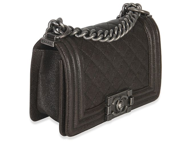 Borsa piccola Boy in caviar trapuntato marrone di Chanel - vista 4