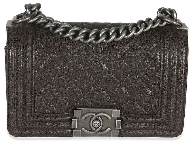 Borsa piccola Boy in caviar trapuntato marrone di Chanel - vista 8