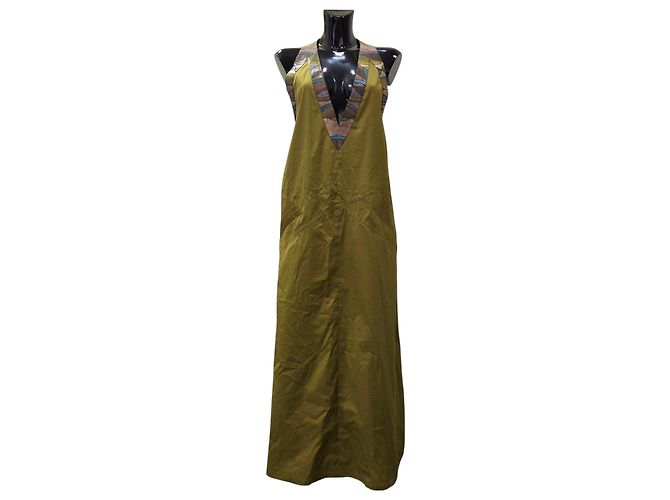 Vestido trapezoide Bottega Veneta de algodón caqui - vista 11
