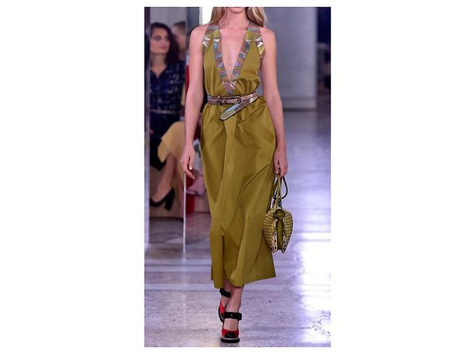 Vestido trapezoide Bottega Veneta de algodón caqui - vista 14
