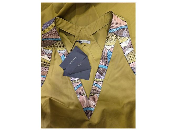 Vestido trapezoide Bottega Veneta de algodón caqui - vista 16
