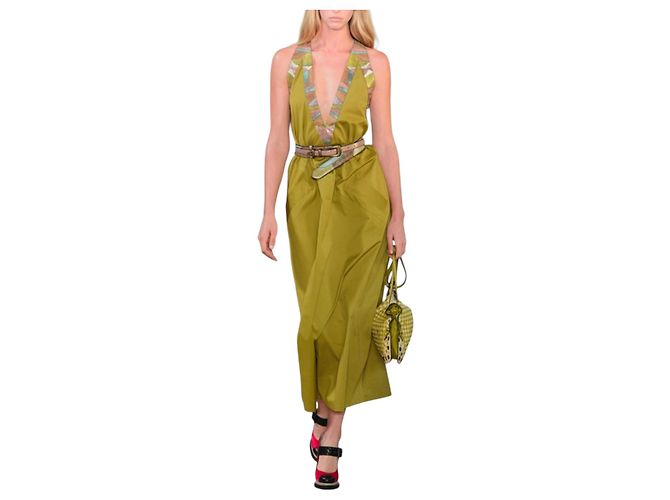 Vestido trapezoide Bottega Veneta de algodón caqui - vista 19
