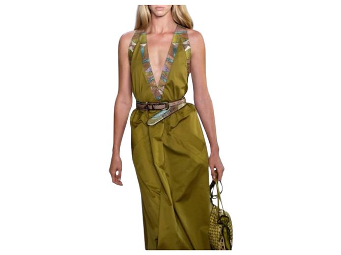 Vestido trapezoide Bottega Veneta de algodón caqui - vista 20