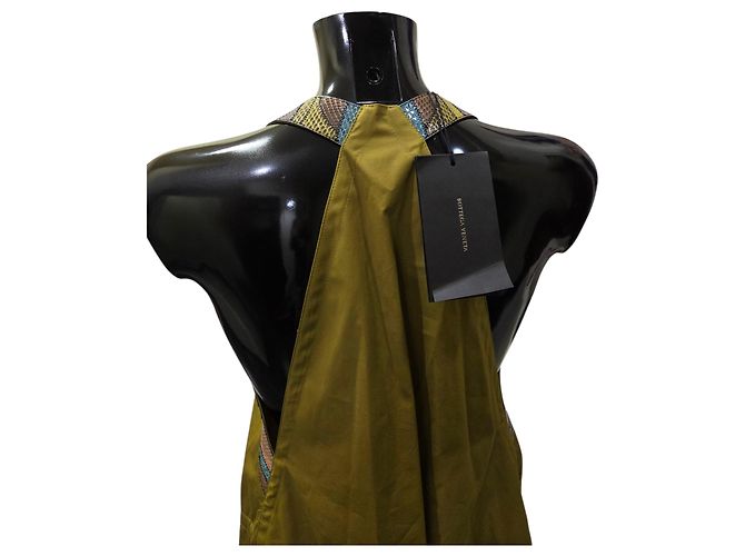 Vestido trapezoide Bottega Veneta de algodón caqui - vista 6