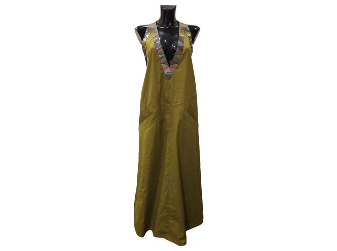 Vestido trapezoide Bottega Veneta de algodón caqui - vista 7