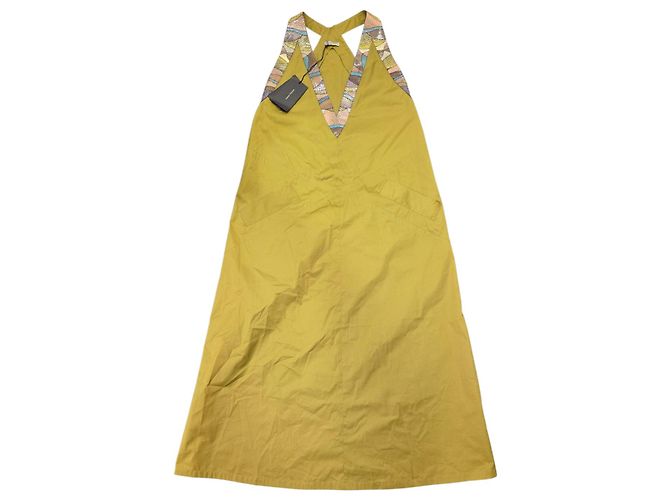 Vestido trapezoide Bottega Veneta de algodón caqui - vista 9