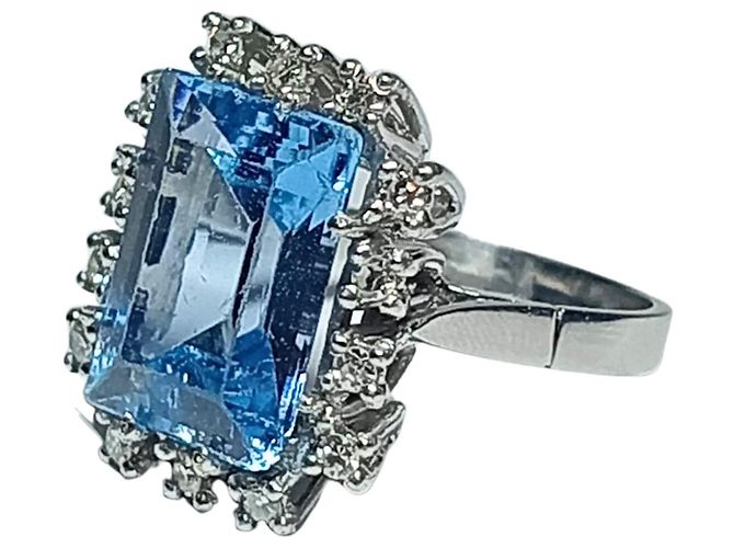 Autre Marque Anillo Topacio azul y orla de brillantes ORO BLANCO 18K - vista 2