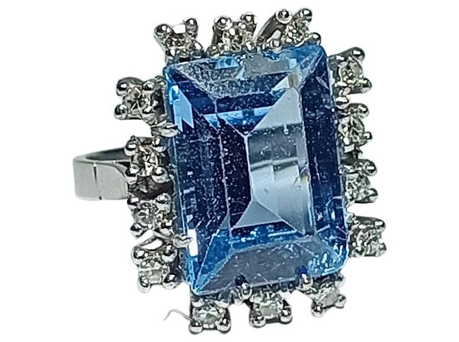 Autre Marque Anillo Topacio azul y orla de brillantes ORO BLANCO 18K - vista 4