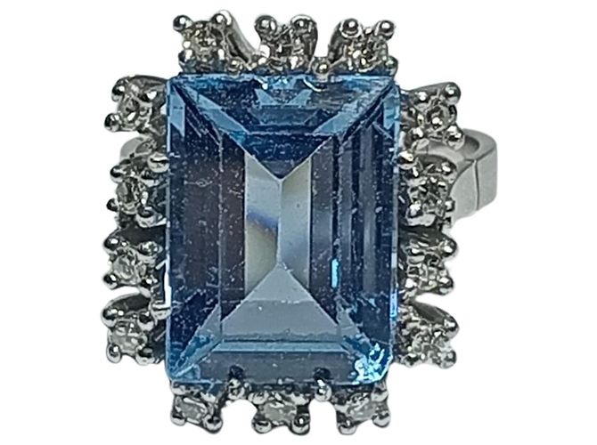 Autre Marque Anillo Topacio azul y orla de brillantes ORO BLANCO 18K - vista 6