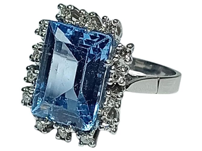 Autre Marque Anillo Topacio azul y orla de brillantes ORO BLANCO 18K - vista 7