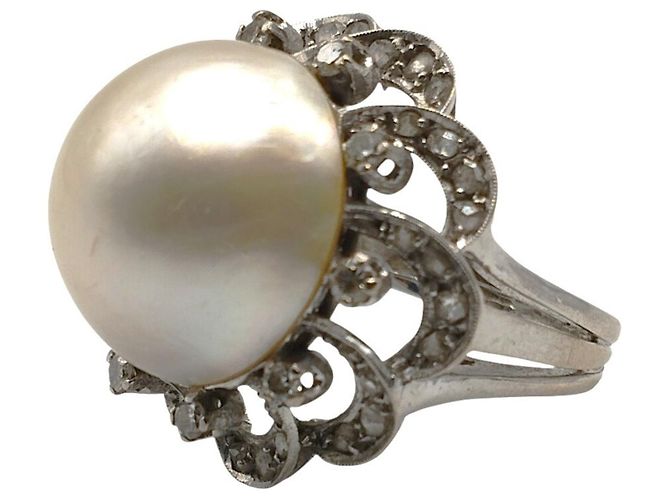 Autre Marque Anello in Oro Bianco con Diamanti e Perla - vista 2