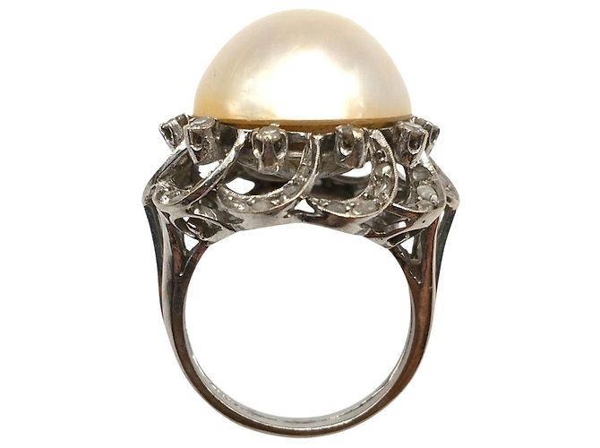 Autre Marque Anello in Oro Bianco con Diamanti e Perla - vista 4