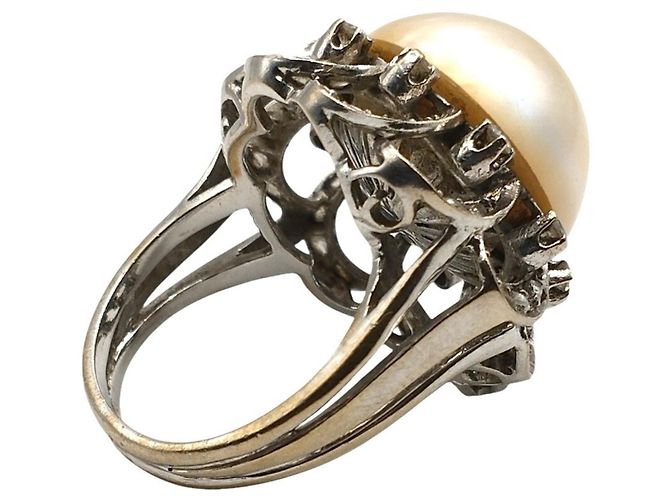 Autre Marque Anello in Oro Bianco con Diamanti e Perla - vista 6