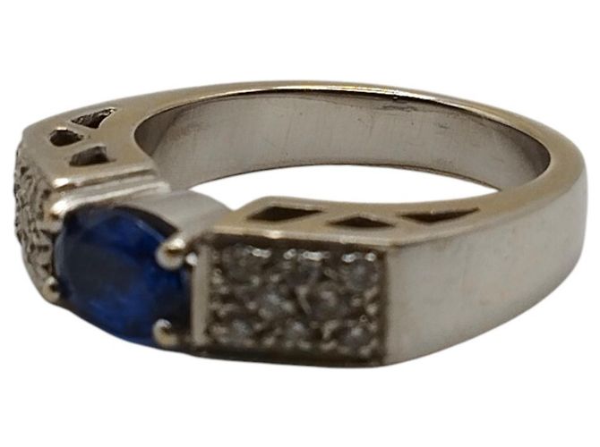 Autre Marque Anello in Oro Bianco con Zaffiro e Diamanti - vista 2