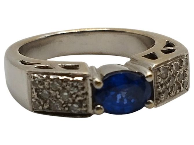 Autre Marque Anello in Oro Bianco con Zaffiro e Diamanti - vista 3
