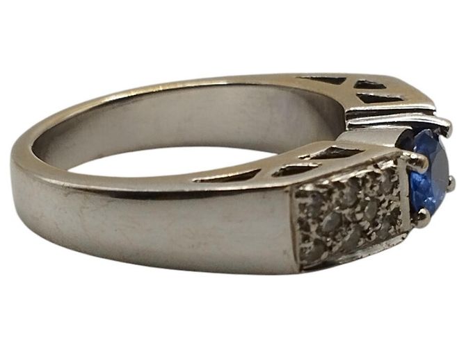 Autre Marque Anello in Oro Bianco con Zaffiro e Diamanti - vista 6