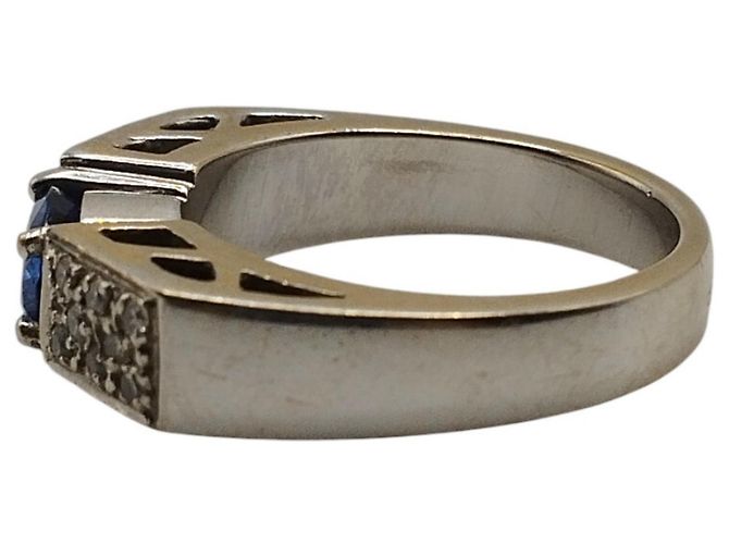 Autre Marque Anello in Oro Bianco con Zaffiro e Diamanti - vista 7
