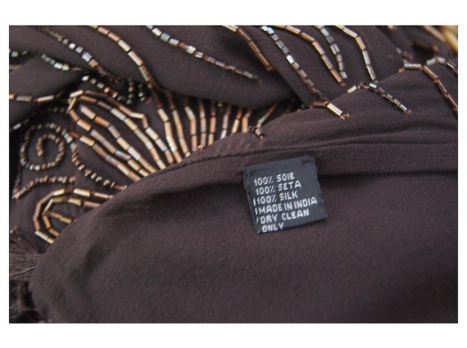 Stola Emanuel Ungaro in seta con ricami in strass marrone - vista 10