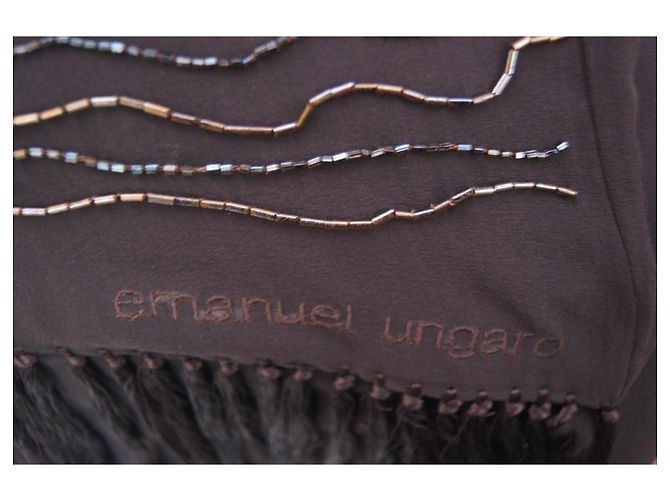 Stola Emanuel Ungaro in seta con ricami in strass marrone - vista 9