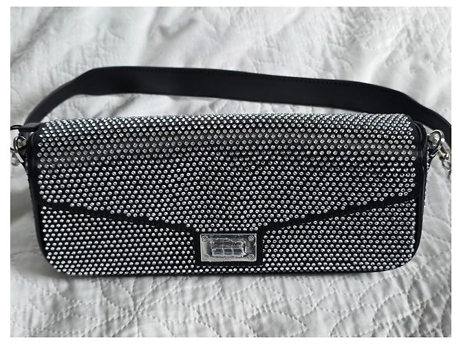 Borsa Baguette STRASS in Nylon e Pelle Nera The Kooples Nero - vista 7