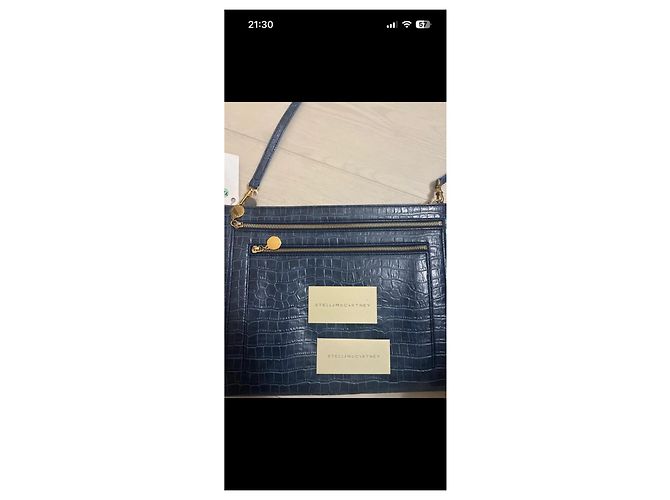 Stella Mc Cartney Borsa a tracolla in pelle blu con stampa coccodrillo - vista 4