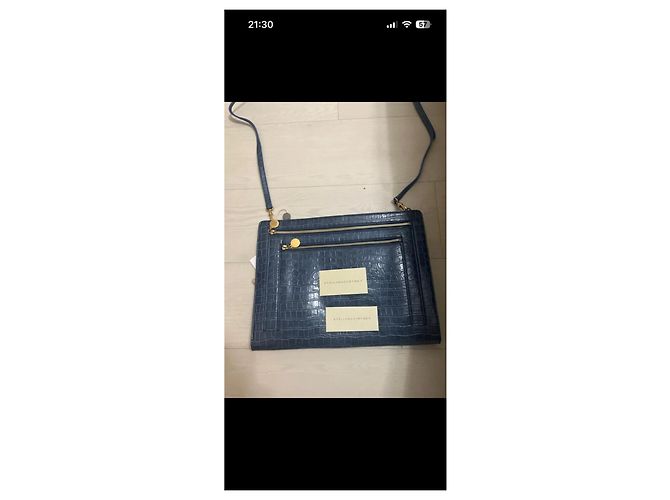 Stella Mc Cartney Borsa a tracolla in pelle blu con stampa coccodrillo - vista 5