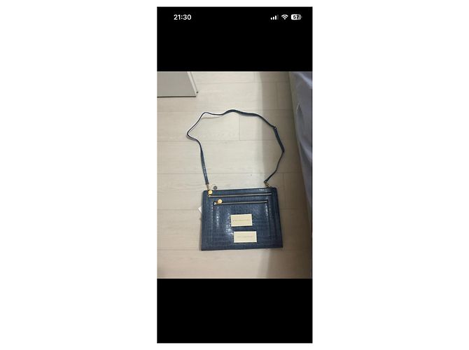 Stella Mc Cartney Borsa a tracolla in pelle blu con stampa coccodrillo - vista 7