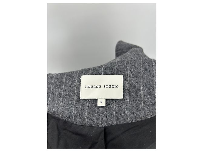 Autre Marque Blazer largo gris rayado "Ido" en lana - vista 4
