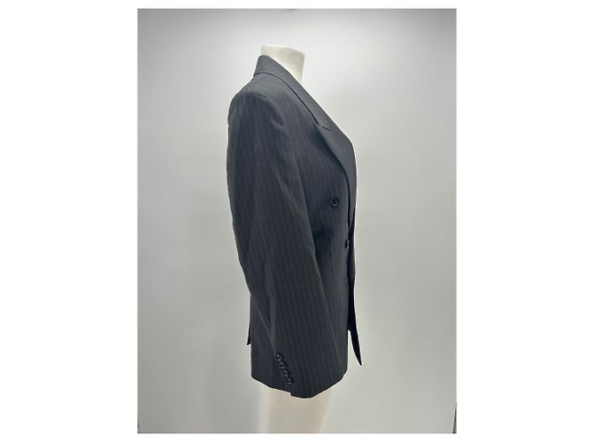 Autre Marque Blazer gris rayado con hombreras de lana - vista 3
