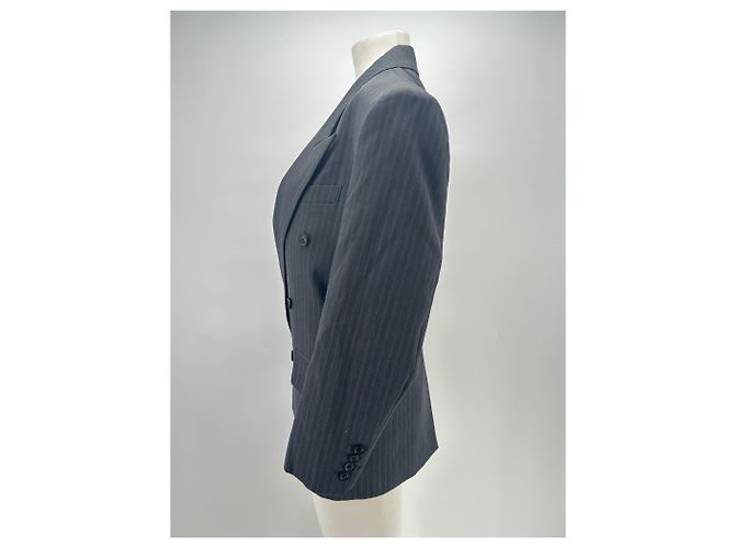 Autre Marque Blazer gris rayado con hombreras de lana - vista 4