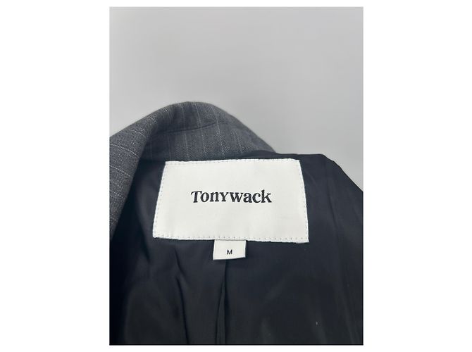 Autre Marque Blazer gris rayado con hombreras de lana - vista 6
