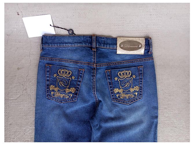 Jeans Blumarine Blu con Strass Swarovski e Ricami - vista 10