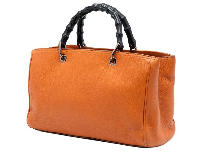 Bamboo Bolsa shopper média em couro de bezerro laranja com bambu Gucci - vista 2