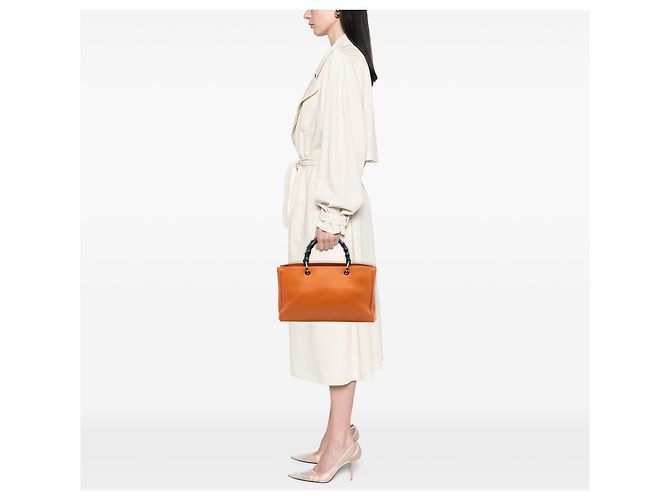 Bamboo Bolsa shopper média em couro de bezerro laranja com bambu Gucci - vista 7