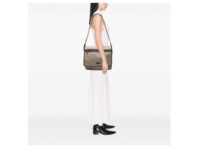 Borsa a tracolla Gucci GG Supreme Web marrone Beige - vista 7