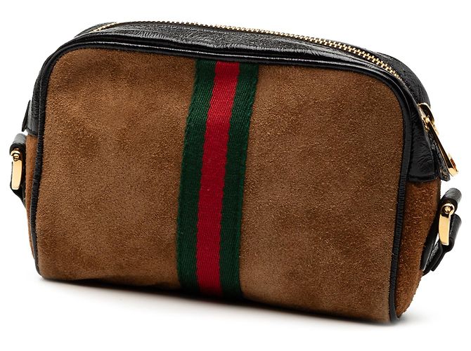 Gucci Mini Crossbody Ophidia in Suede Marrone - vista 2