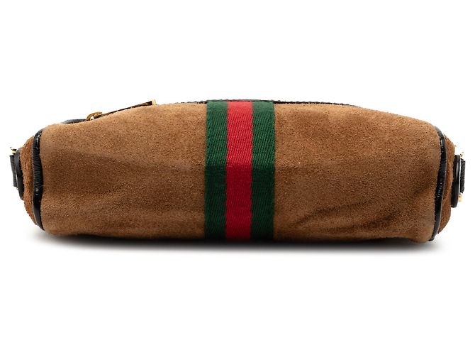 Gucci Mini Crossbody Ophidia in Suede Marrone - vista 3