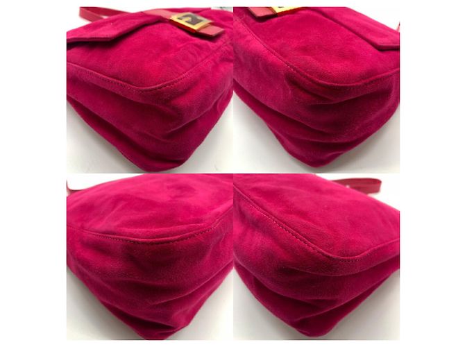 Borsa a mano Fendi Mamma Bucket in suede rosa e rosso - vista 3
