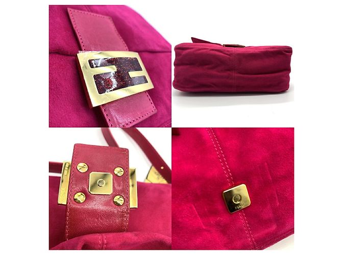 Borsa a mano Fendi Mamma Bucket in suede rosa e rosso - vista 4